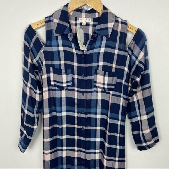 NWT Maison Jules Plaid Cold-Shoulder Midi Dress Blue Size Small New With Tags S - Picture 6 of 16